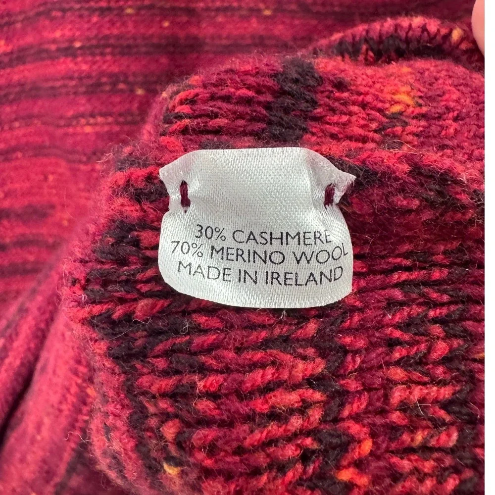 Inis Meain Men Red Cashmere Wool Blend Striped Knit Sweater Size Medium